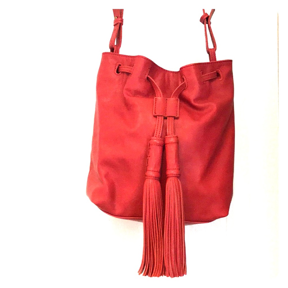 Lucky Brand red leather bucket bag.